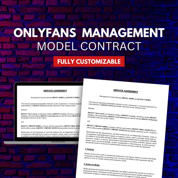 Contrat de gestion OnlyFans | Modèle de contrat d'agence | Contrat de service | Document légal