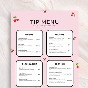 OnlyFans Tip Menu | Editable Template | Adult Content | Digital Download | Cherry Tip Menu | Fansly