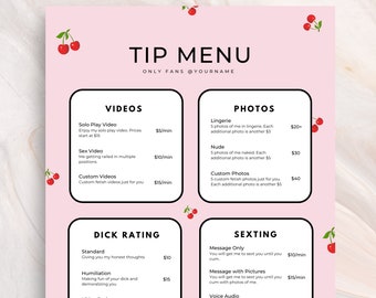 OnlyFans Tipp Menü Vorlage | Nur für Erwachsene, Cherry Design (Digitaler Download)