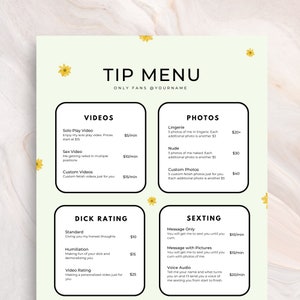 OnlyFans Tip Menu | Editable Template | Adult Content | Digital Download | Flower Tip Menu | Fansly