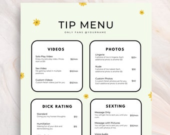 OnlyFans Tip Menu Template | Adult Content, Fansly (Digital Download)