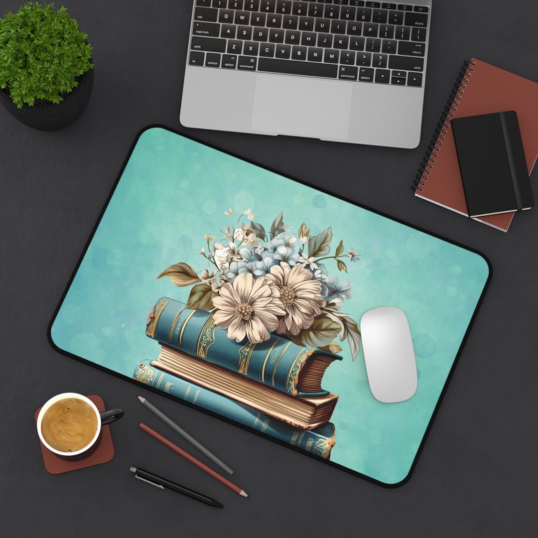 Vintage Inspired Desk Mat 12 in X 18 in Teal Aqua Cream Floral Book ...