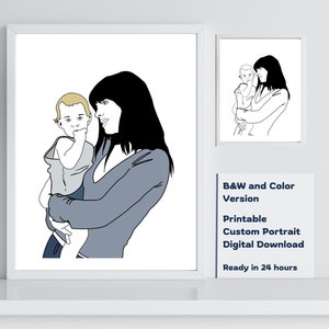 Presente personalizado para o Dia das Mães Retrato personalizado Cartão comemorativo de mãe e filho Arte com foto Presente exclusivo para família - Download digital