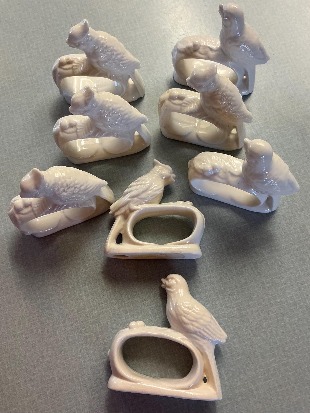 Set of 8 Bone China Bird Napkin Rings/Ardalt / white