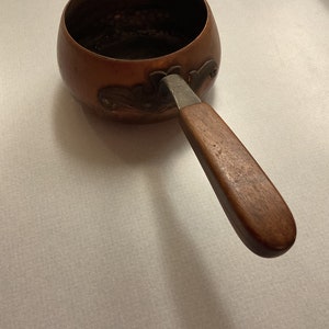 Vintage Copper Fondue Pot with Wooden handle, Swiss made , saucepan