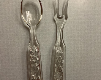 Vintage Glass Salad Fork and Spoon by anchor hocking Wexford pattern serving set