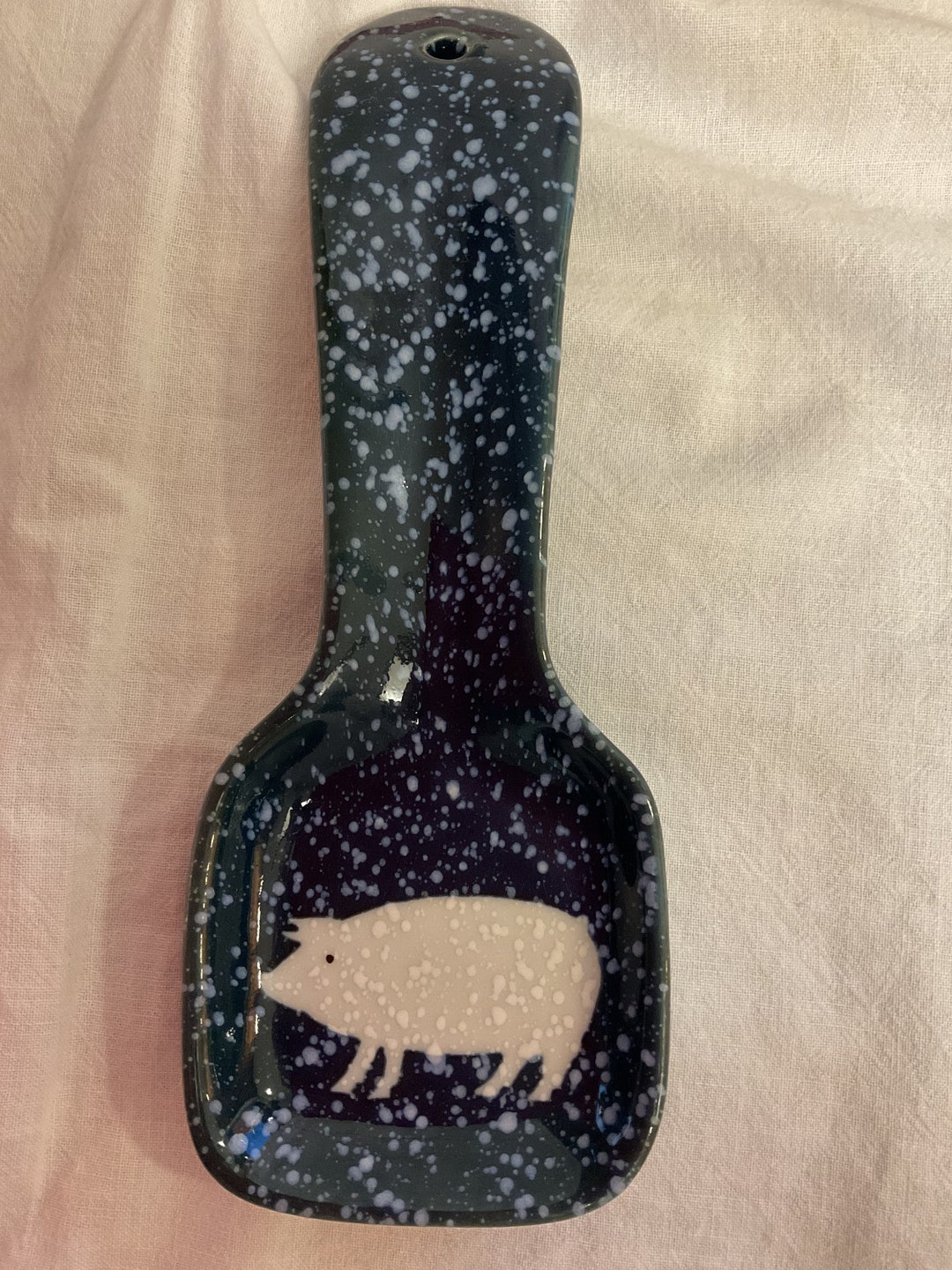 Vintage Pig Spoon Rest Navy Blue Splatter Ceramic Etsy