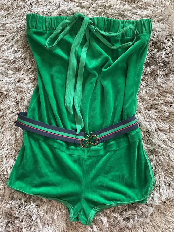 VTG 90’s Juicy Couture Green Velour Booty Short/S… - image 1