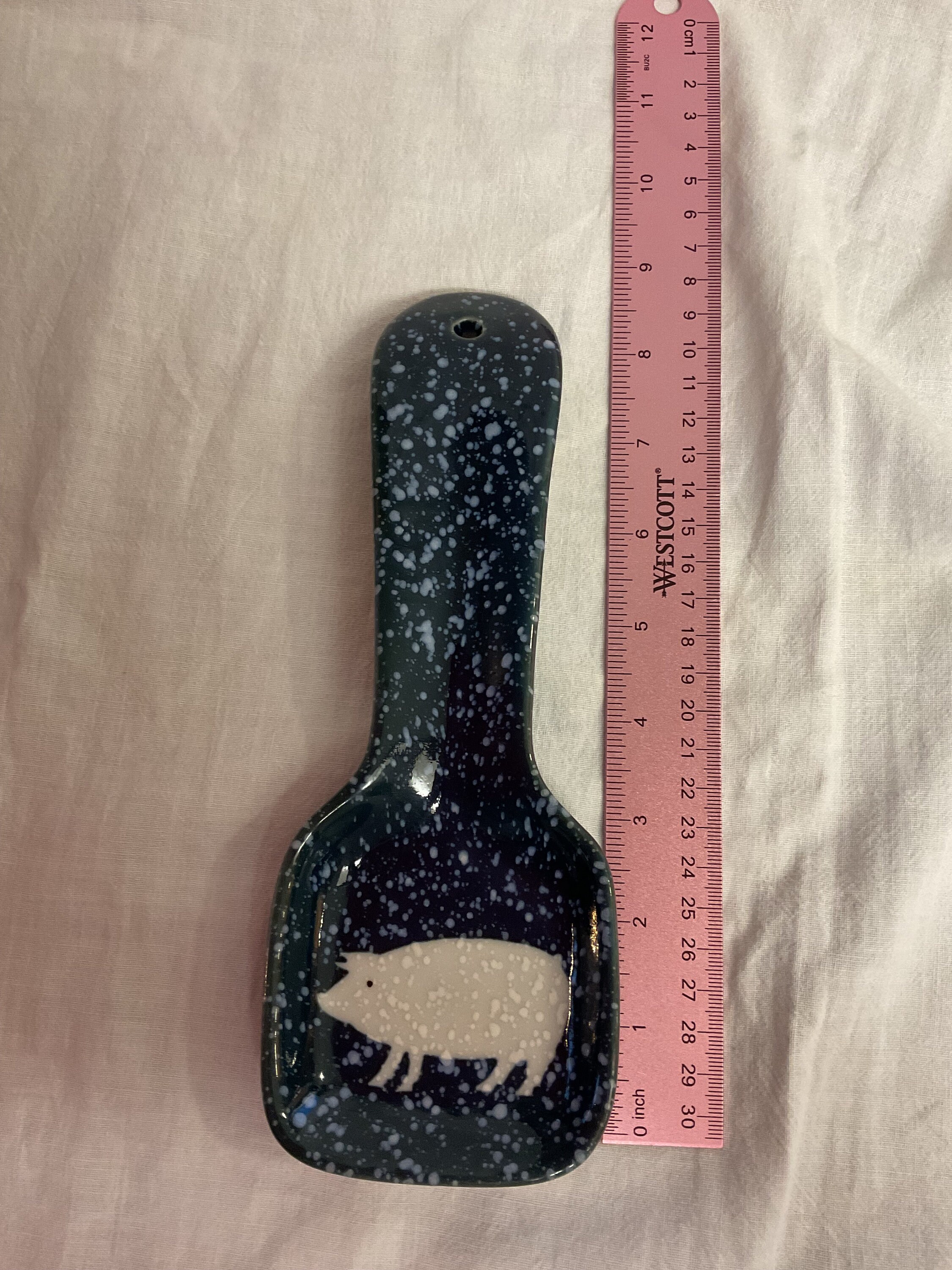 Vintage Pig Spoon Rest Navy Blue Splatter Ceramic Etsy