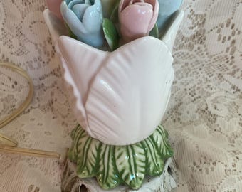 Vtg Underwriters Laboratories Ceramic Flowers Small Night Light/ Lamp