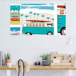 Beach Print VW Bus Print Camper Van Decor Surf Poster Retro Van Print Coastal California Wall Art Surfing Poster Wall Art