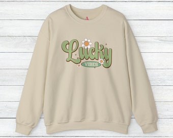 Lucky Vibes Retro Sweatshirt, St Patricks Day Shirt, Gift for Mama, Shamrock Sweatshirt, Lucky Shirt