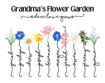 Grandma's Garden Print, Birth Flower Sign, Gift For Grandma or Mom, Personalized Names And Birth Month Sign, Mother's Day Gift