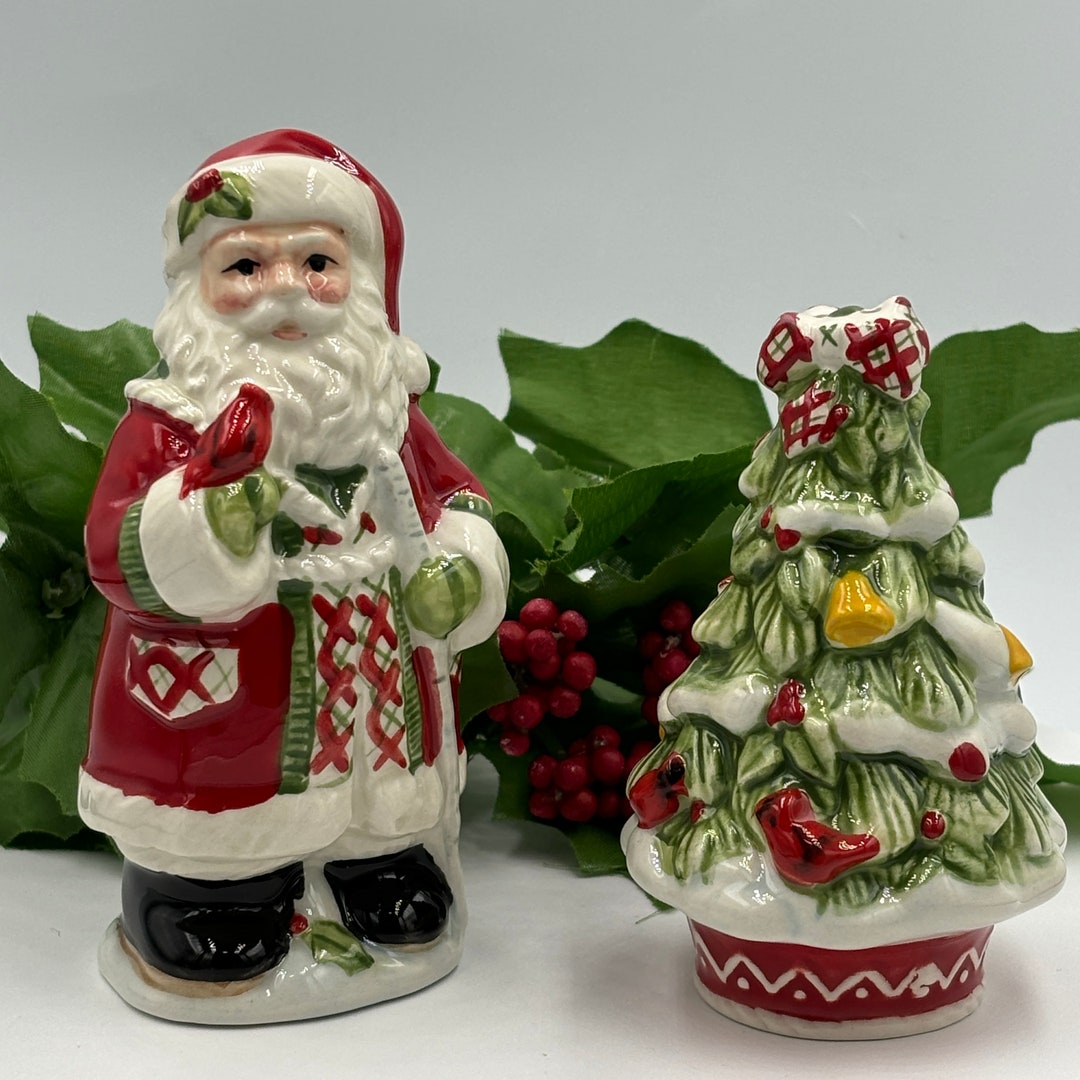 Fitz and Floyd Christmas Winterberry Santa Christmas Tree Salt Etsy