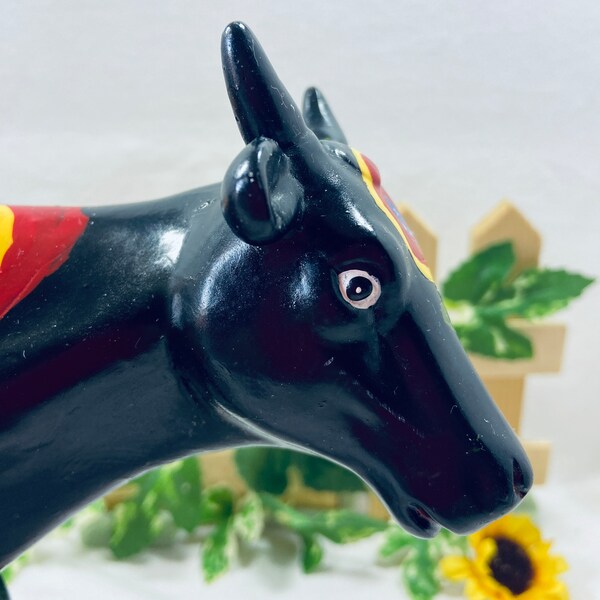 Collection Hand Painted Black with Colorful Flowers Cow Figurine crazy cow