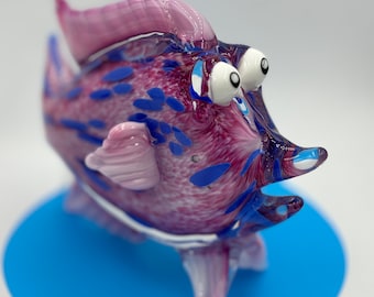 Pisces Gift - ART glass fish sculpture- HAND blown pink blue