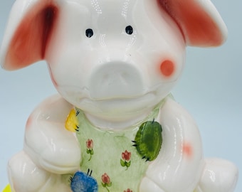 Vintage Ceramic Piggy Bank: MCM Anthropomorphic Toddler Pig Decor