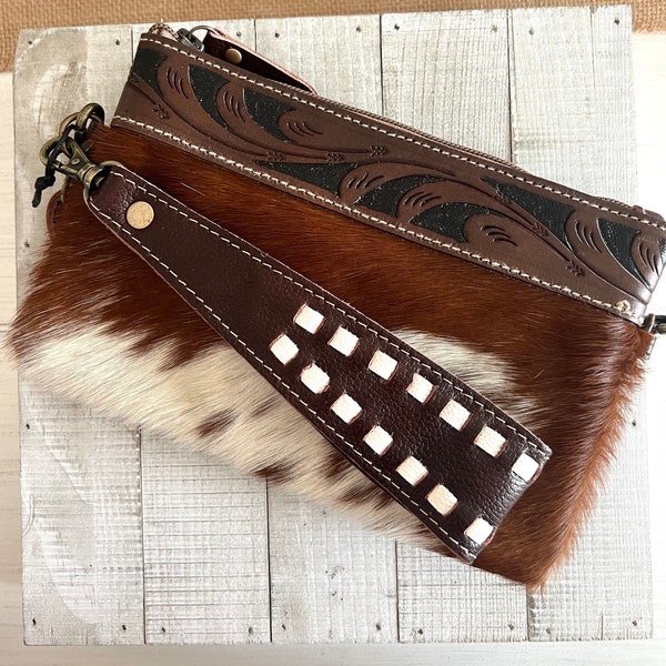 Handmade Cowhide Wristlet - Unique Leather Clutch Purse for Women