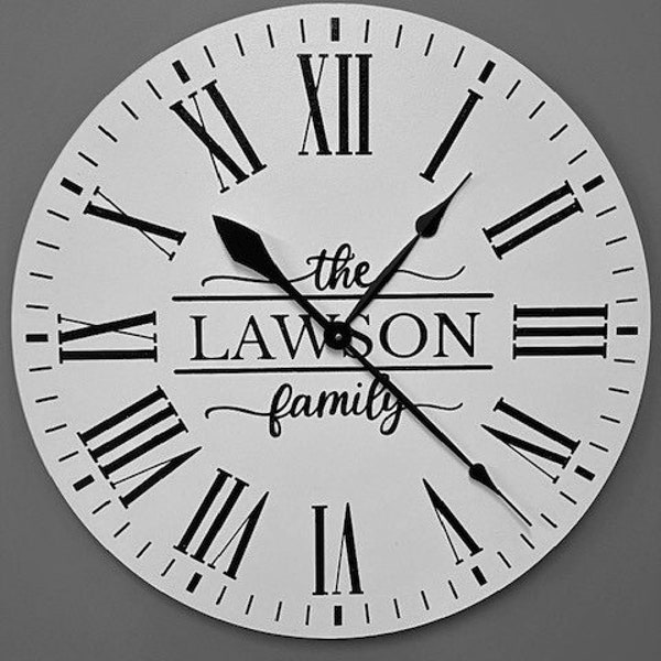 Personalized 24-inch Farmhouse Wall Clock - Custom Engraved Family Name - Home Decor - Wedding or Housewarming Gift