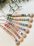 Personalized Pacifier Clip and Rattle set|Custom Baby shower Gift|Pastel Babygirl Binky Holder|Wooden Babyboy Dummy Chain|Newborn Gift product logo