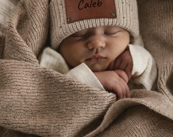 Custom Beanie| Personalized Newborn Name Hat| Baby Shower Gift| custome baby gifts| Unisex| Engraved Knit Beanie|First keepsake|New mom Gift