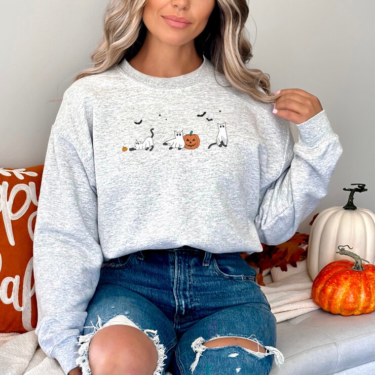 Halloween Cat Sweatshirt, Black Cat Shirt, Cute Halloween Sweatshirt, Spooky Season Shirt
