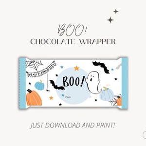 Halloween Chocolate Wrapper, Halloween Printable, Halloween Party Favors, Printable Chocolate Wrapper, Instant Download, Boo Chocolate Wrap