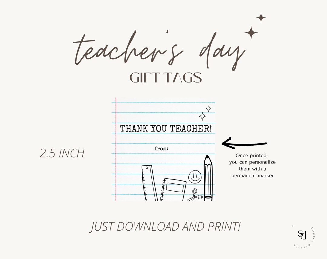 Thank You Teacher Tags PRINTABLES Gift Tags Gifts for - Etsy
