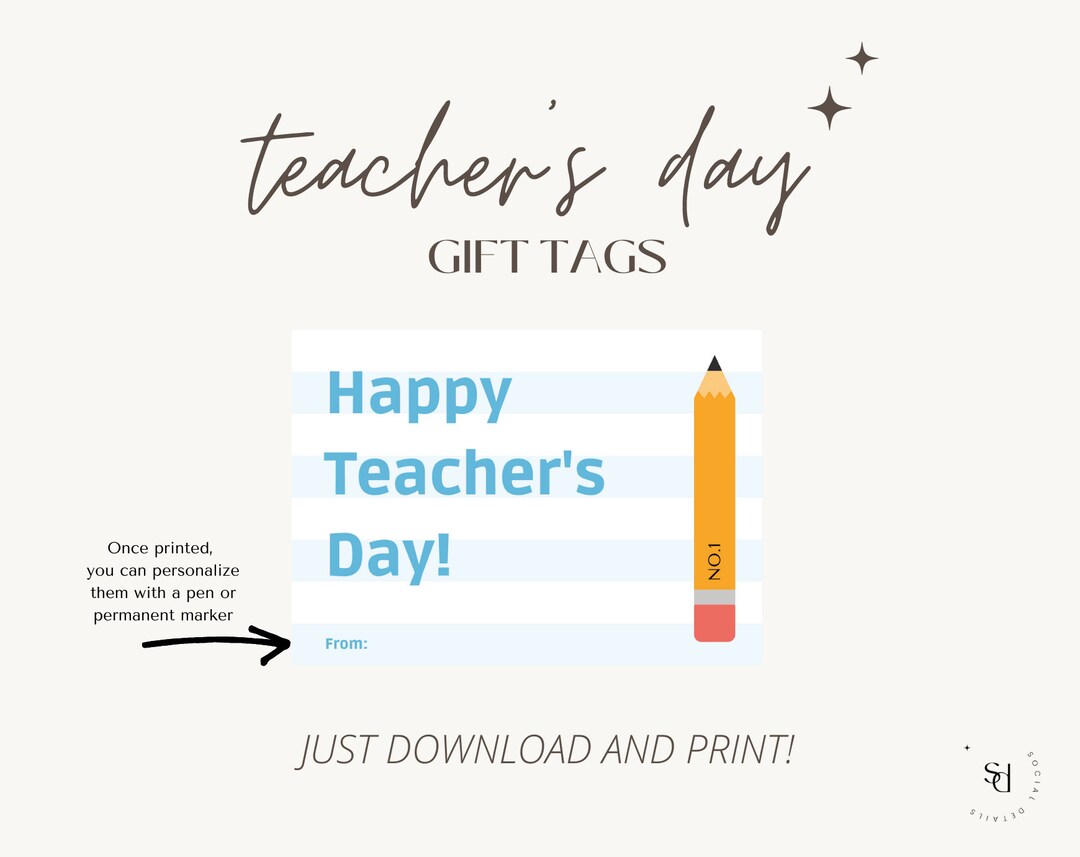 Happy Teachers Day Gift Tag PRINTABLE Teacher Appreciation - Etsy