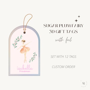 Etiquetas de presente Sugar Plum, etiquetas de presente de Natal, etiquetas de presente 3D personalizadas, etiqueta de Natal quebra-nozes personalizada, etiquetas de presente de feriado