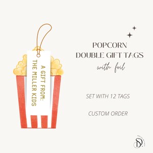 Kinder Geschenkanhänger, Individuelle Geschenkanhänger mit Folie, Briefpapier für Kinder, Einschließlich Karten, Geburtstag Namensschilder, Popcorn