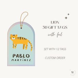 Gepersonaliseerde 3D-cadeaukaartjes, gebogen tags, schattige leeuw, aangepaste volgorde, set van 12, briefpapier, bijlagekaarten, verjaardagskaartjes, cadeaukaartjes voor kinderen