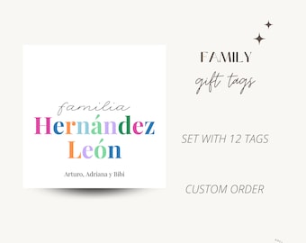 Personalized Family Gift Tags, Custom Order, Colorful Gift Tags, Set of 12, Family Stationery, Calling Cards, Enclosure Cards, Family Names