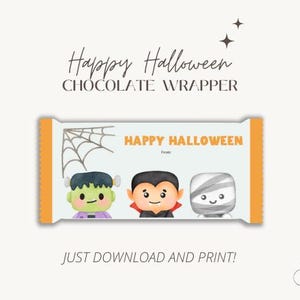 Halloween Chocolate Wrapper, Halloween Printables, Halloween Party Favors, Printable Chocolate Wrapper, Instant Download, Chocolate Wrap