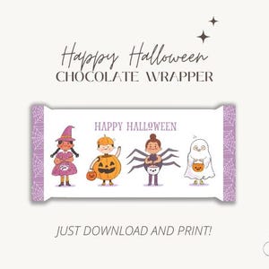 Wydrukowane opakowanie na cukierki, Wydruki na Halloween, Opakowanie na czekoladki, Natychmiastowe pobieranie, Opakowanie na czekoladki w kolorze liliowym, Prezenty na psikusa lub psikusa