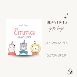 Etiquettes pour cadeaux personnalisées, Etiquettes pour cadeaux imprimées, Frères, frères et sœurs, Etiquettes pour enfants, Papeterie pour enfants, Étiquettes personnalisées, Chapeaux d'anniversaire