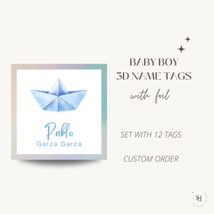 3D-Geschenkanhänger für Babys, personalisierte Geschenkanhänger, Beilagenkarten, Briefpapier für Kinder, Geschenkanhänger mit Folie, individuelle Geschenkanhänger, Papierboot