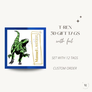 Personalisierte 3D Geschenkanhänger, Geschenkanhänger Bedruckt, T-Rex Namensschilder, Geburtstagsgeschenk Identifikator, Briefpapier für Kinder, Einlage Karte, Goldfolie