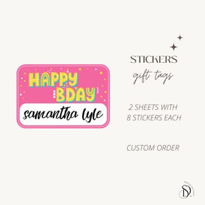 Custom Stickers, Birthday Stickers, Glossy Vinyl Stickers, Custom order, Set of 16 stickers, Removable Stickers, Peel and Stick, Gifts