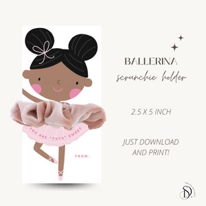 Ballerina tutu scrunchiekaart, balletdanser partij gunst, afdrukbare scrunchie houder, ballerina verjaardagsfeestje gunstkaart