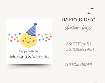 Pegatinas de cumpleaños personalizadas: etiquetas con nombre personalizadas, juego de 24