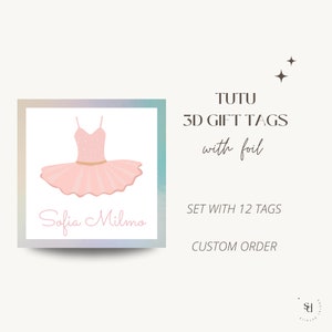 Personalisierte Tutu Geschenkanhänger, 3D Geschenkanhänger, Sonderanfertigung, Briefpapier für Mädchen, Einschließungskarten, Visitenkarten, Rosa Tutu, quadratischer Geschenkanhänger