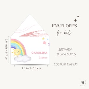 Personalized Envelopes for Kids, Envelopes of School, Back to School, School Stationery, Stationery for kids, Rainbow Envelopes, Pink Foil