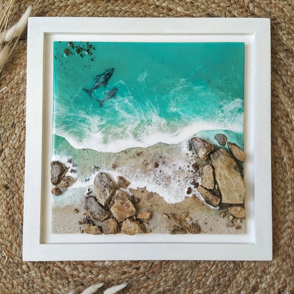 Original 3D handmade sea painting. Resin art wall decor. Wave wall decor. Gift idea.