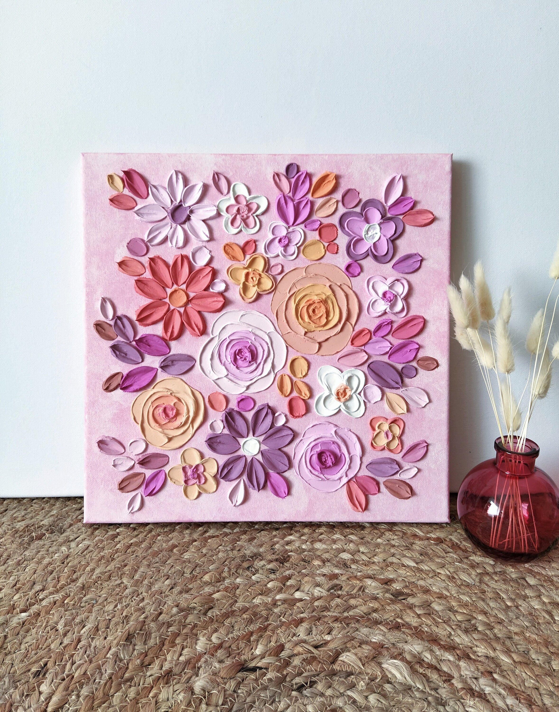 Textured Floral Art Painting. Gift for Mum. Wall Decor. Petal Painting. Wall Art. Flower