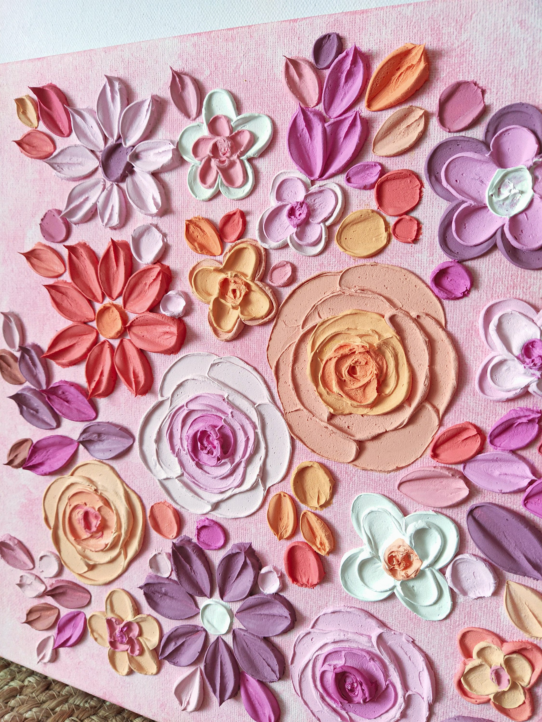 Textured Floral Art Painting. Gift for Mum. Wall Decor. Petal Painting. Wall Art. Flower