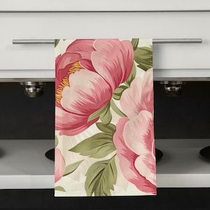 Pfingstrosen Blumen Geschirrtuch, Baumwolltwill Küchentuch 45 x 30 cm