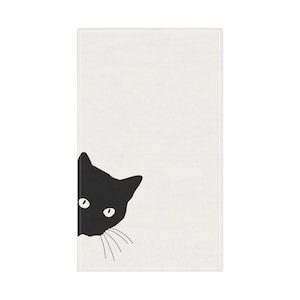 Black Cat Tea Towel, Funny Kitchen Towel, Peeking Cat Design, Minimalist Cotton Towel for Cat Lover Gift or Modern Kitchen Decor