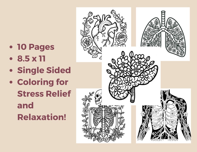 Botanical Human Anatomy Coloring Pages-10 Pages - Etsy