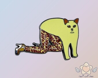 Sexy Meme Cat Pin with Enamel Anthropomorphic Pin, Cute Novelty Backpack Accessories, Funny Gift for Women and Girls, Handmade